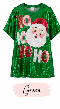 Ho Ho Ho Santa Sequin Christmas Party Shirt | Holiday Sparkle