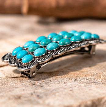 Western Faux Turquoise Cluster Statement Hair Barrette | 3"