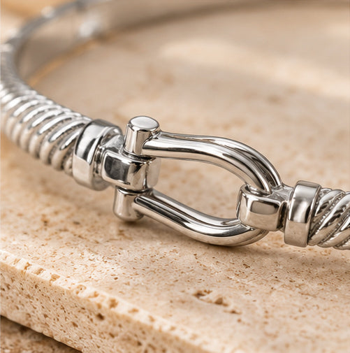 Equestrian Buckle Stainless Steel Bangle Bracelet – Gold & Silver