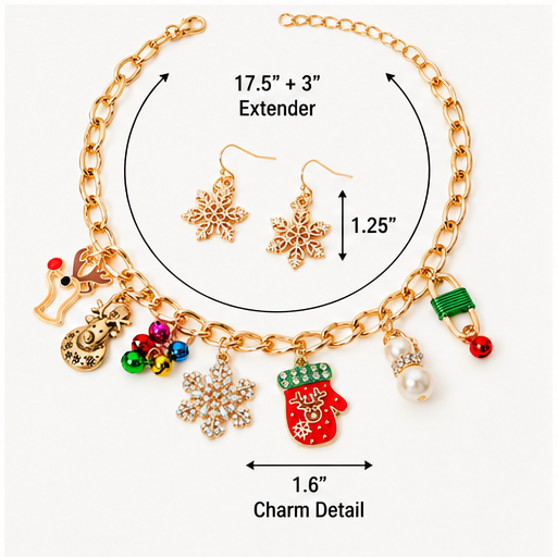 Christmas Charm Necklace &amp; Snowflake Earring Set