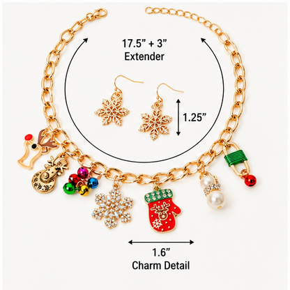 Christmas Charm Necklace &amp; Snowflake Earring Set