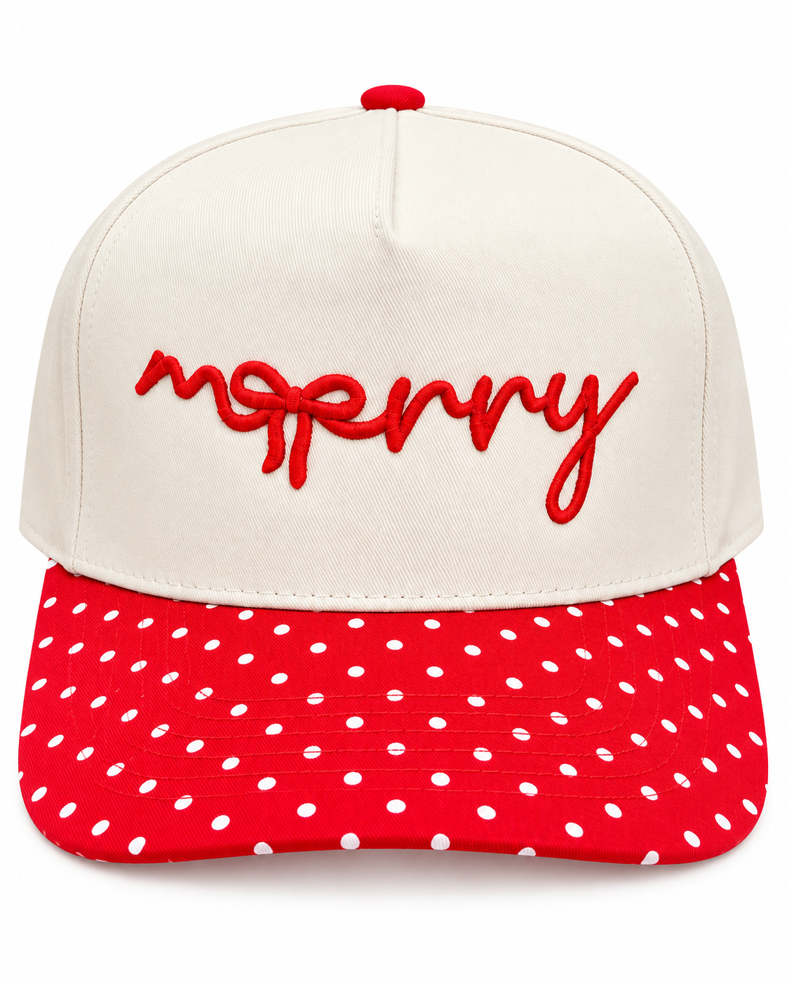 Merry Bow Embroidered Red Polka Dot Christmas Snapback Hat
