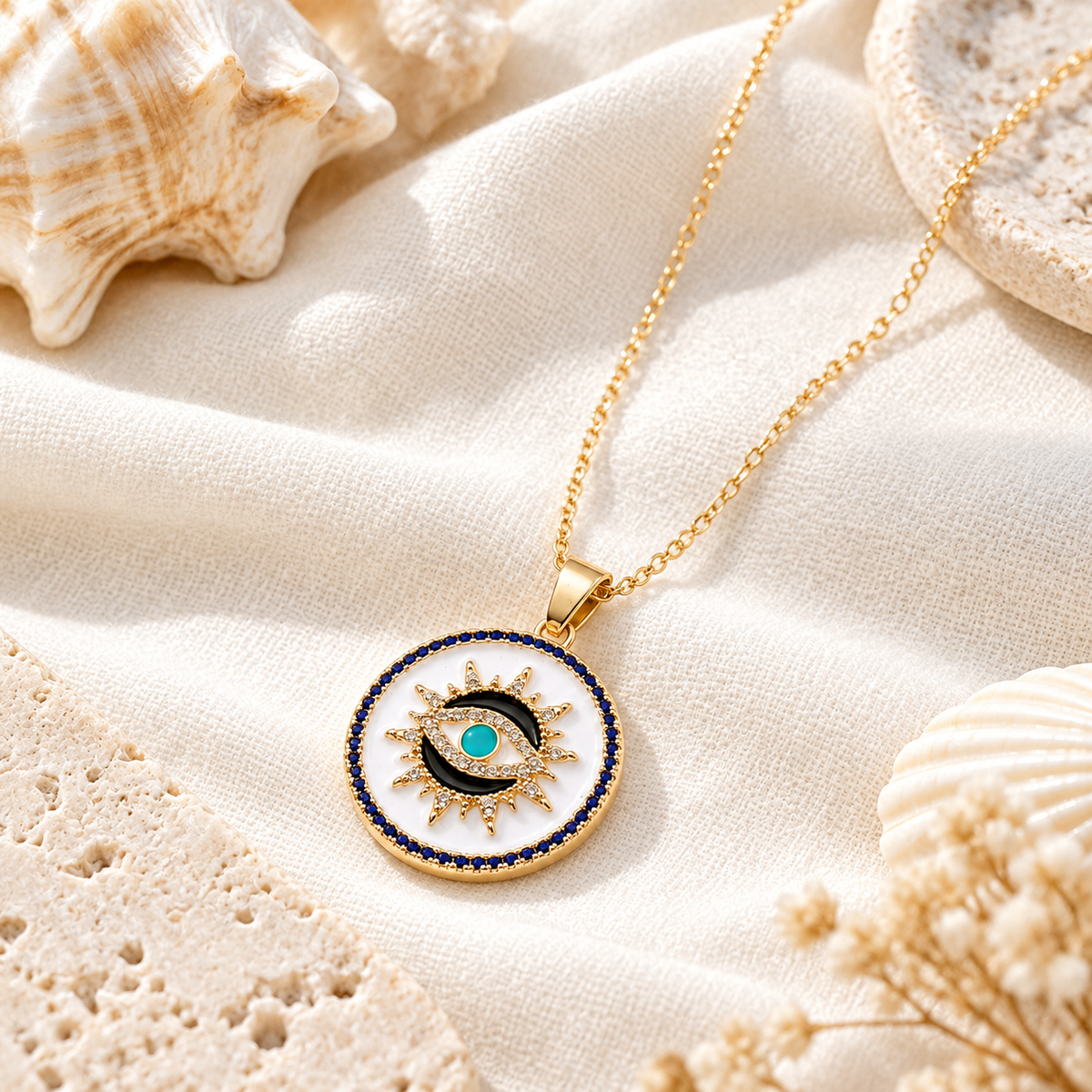 Glenn White Seeing Eye Pendant Necklace – Gold-Tone Evil Eye Jewelry