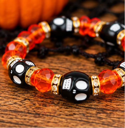 Adult Stretch Skull & Crystal Halloween Bracelets