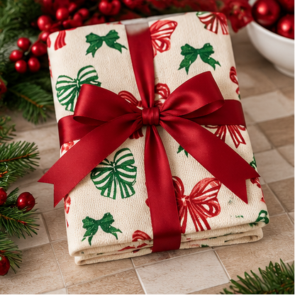 Christmas Bow Kitchen Towel Set – 2 Pieces