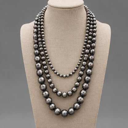 Western Triple-Strand Faux Navajo Pearl Necklace | Burnished Silver