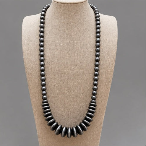 Western 48-Inch Faux Pearl Necklace & Earring Set | Burnished Silver