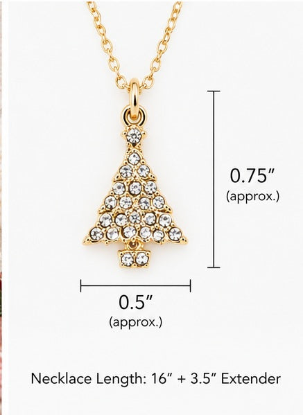 Rhinestone Embellished Christmas Tree Pendant Necklace