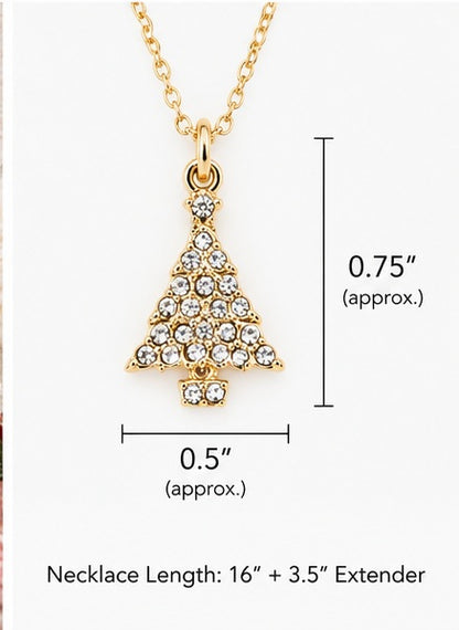 Rhinestone Embellished Christmas Tree Pendant Necklace