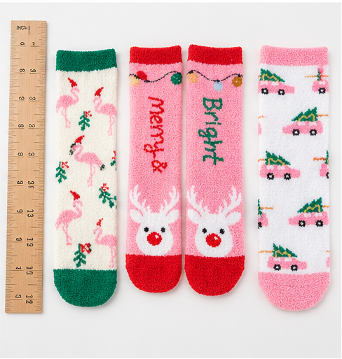Merry and Bright Cozy Christmas Fuzzy Socks – 3-Pair Gift Set