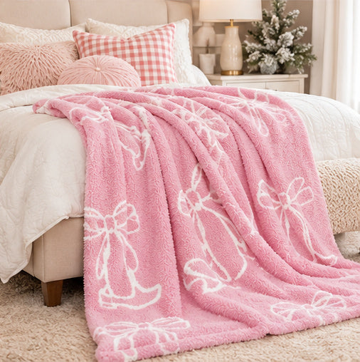 Pink Cowgirl Bow Cozy Throw Blanket