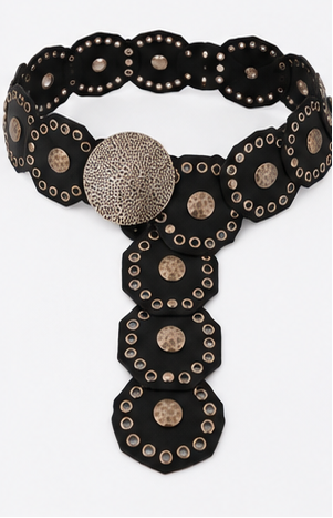 Western Heritage Statement Concho Belt – Black & Cognac