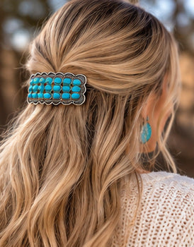 Western Faux Turquoise Cluster Statement Hair Barrette | 3"