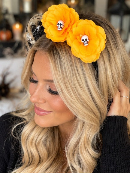 Spooky Blooms Skull & Rose Halloween Headband