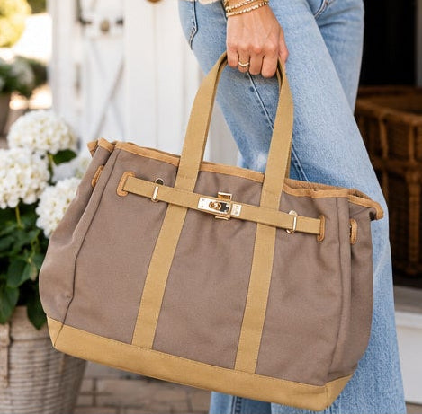 Huntley Equestrian Barnkin Two-Tone Canvas Tote Bag – Brown & Tan