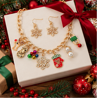 Christmas Charm Necklace &amp; Snowflake Earring Set
