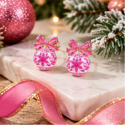 Pretty in Pink Christmas Ornament Stud Earrings