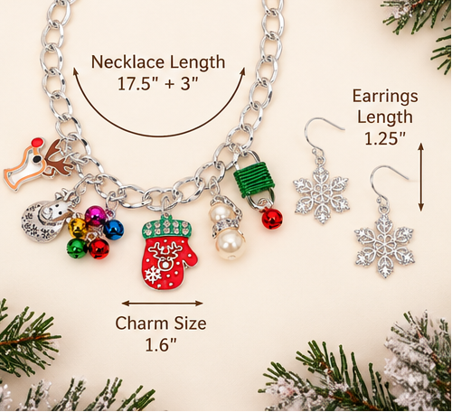 Christmas Charm Necklace &amp; Snowflake Earring Set