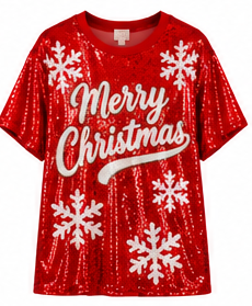 Merry Christmas Snowflake Sequin Party Shirt | Festive Holiday Sparkle