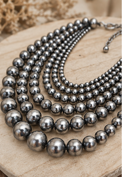 Western Six-Row Faux Sterling Pearl Statement Necklace