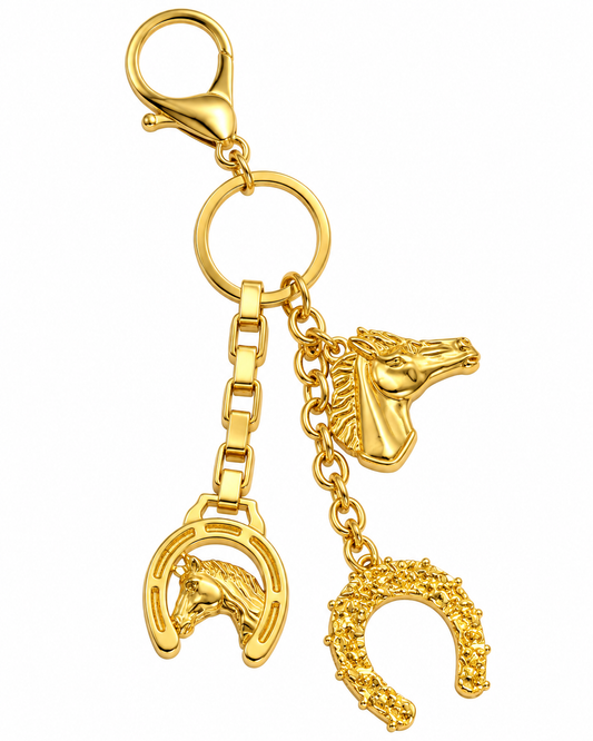 Golden Reins Equestrian Bag Charm | Horse & Horseshoe Charm