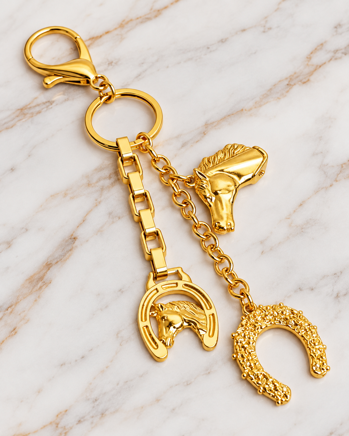 Golden Reins Equestrian Bag Charm | Horse & Horseshoe Charm