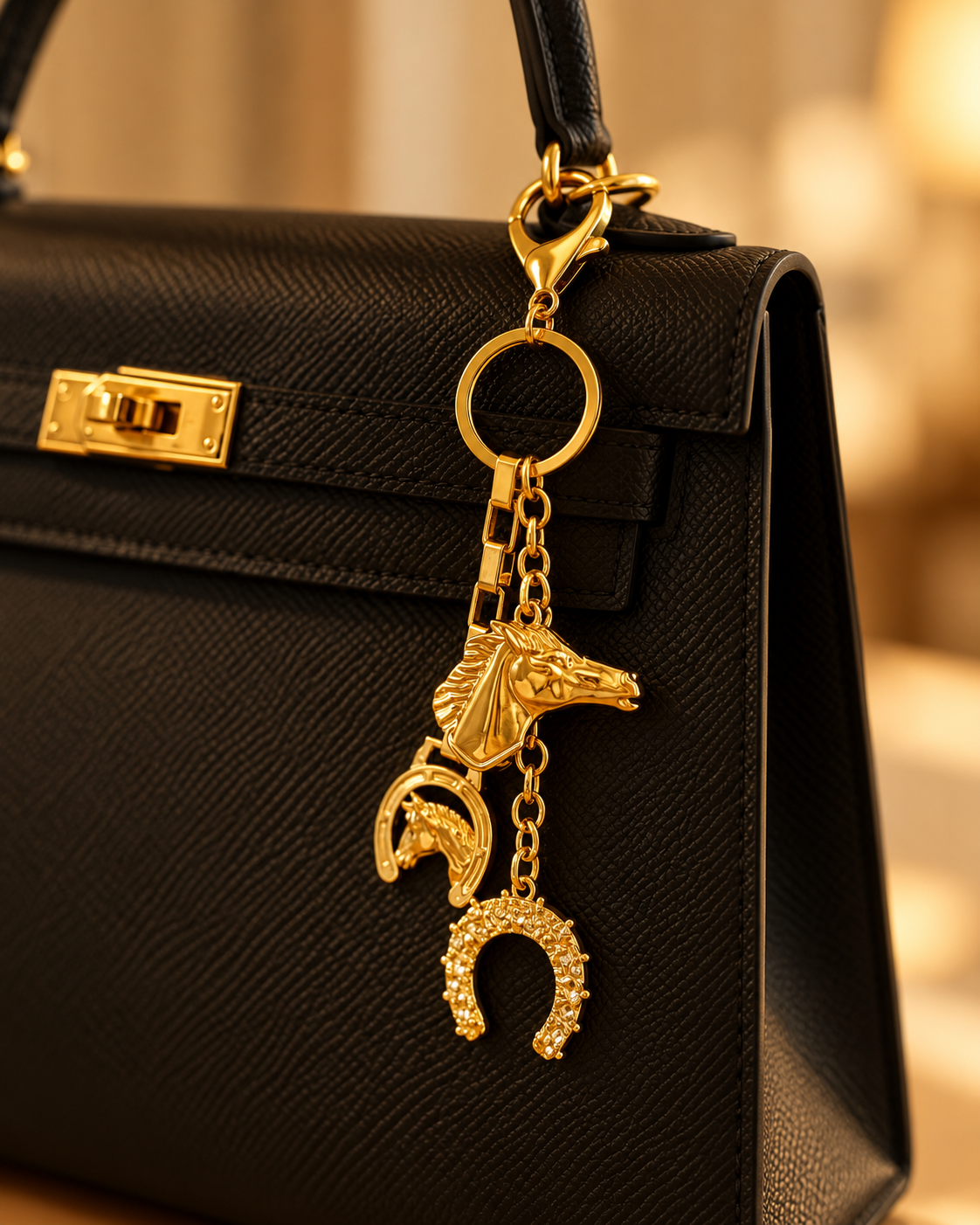 Golden Reins Equestrian Bag Charm | Horse & Horseshoe Charm