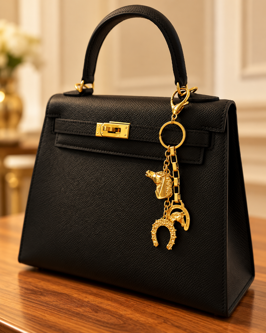 Golden Reins Equestrian Bag Charm | Horse & Horseshoe Charm