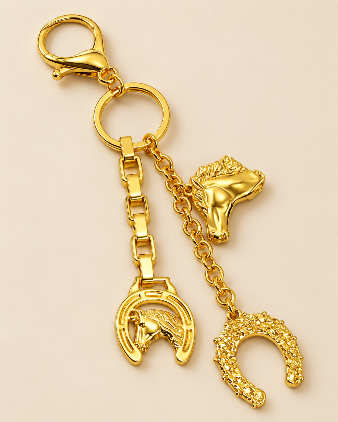 Golden Reins Equestrian Bag Charm | Horse & Horseshoe Charm