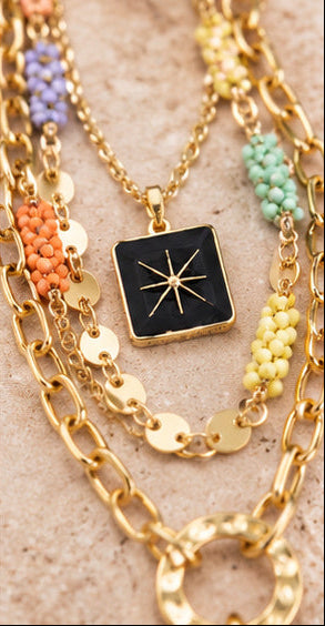 Celestial Charm Layered Necklace | Gold-Tone & Beaded