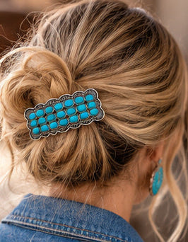 Western Faux Turquoise Cluster Statement Hair Barrette | 3"