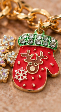 Christmas Charm Necklace and Snowflake Earrings Set | Gold or Silver