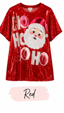 Ho Ho Ho Santa Sequin Christmas Party Shirt | Holiday Sparkle