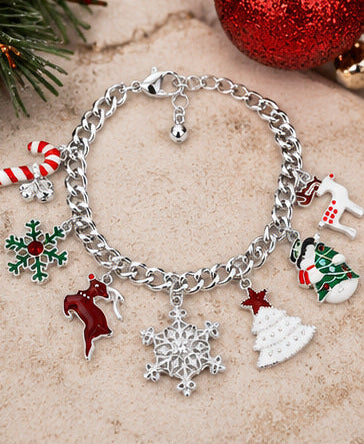 Merry & Bright Christmas Charm Bracelet | Gold or Silver