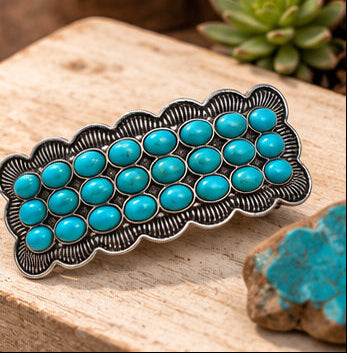 Western Faux Turquoise Cluster Statement Hair Barrette | 3"