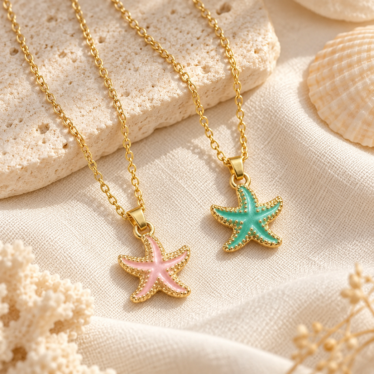 Seashells at the Seashore Starfish Pendant Necklace – Pink & Turquoise