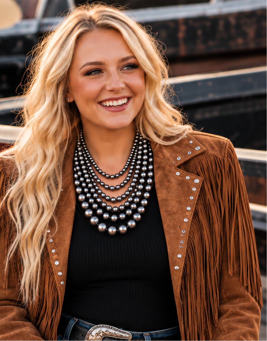Western Six-Row Faux Sterling Pearl Statement Necklace
