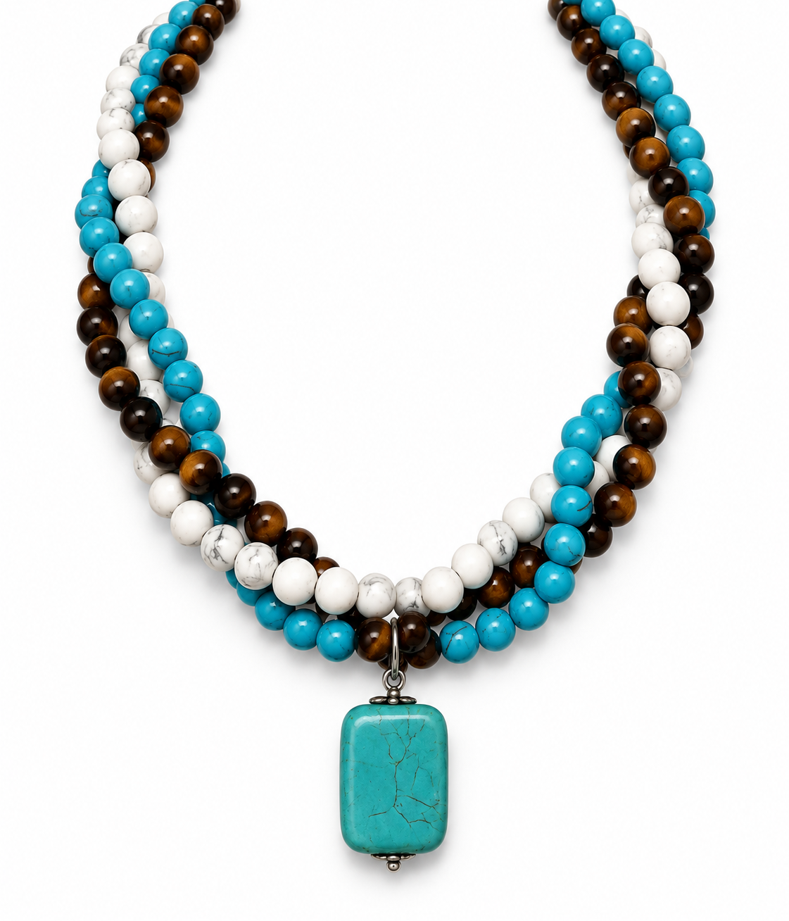 Gemstone Necklace, Tiger Eye, Turquoise & Howlite
