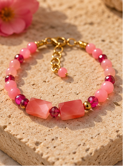 Rose Quartz & Mother of Pearl Necklace and Bracelet Set