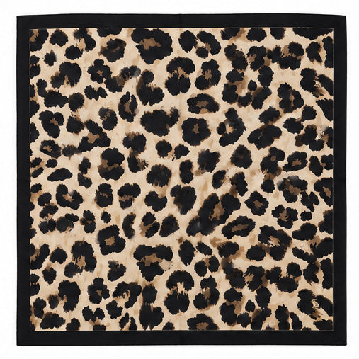 Leopard Print Square Scarf – Black and Champagne