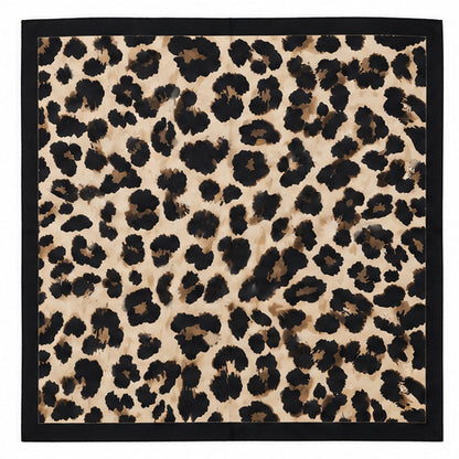 Leopard Print Square Scarf – Black and Champagne
