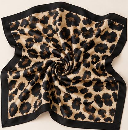 Leopard Print Square Scarf – Black and Champagne