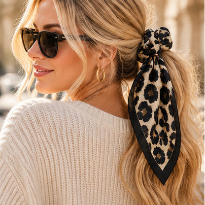 Leopard Print Square Scarf – Black and Champagne
