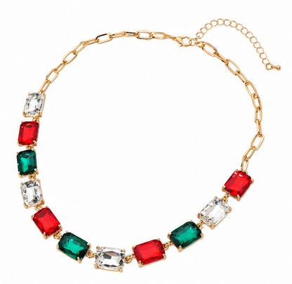 Holiday Jewel-Tone Crystal Statement Necklace | Gold-Tone