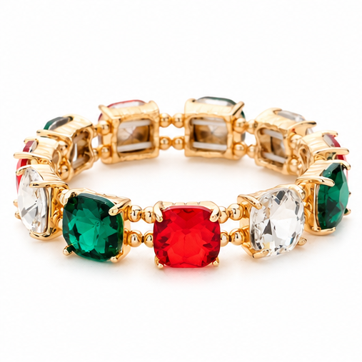 Holiday Jewel-Tone Crystal Stretch Statement Bracelet