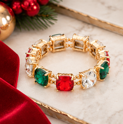 Holiday Jewel-Tone Crystal Stretch Statement Bracelet