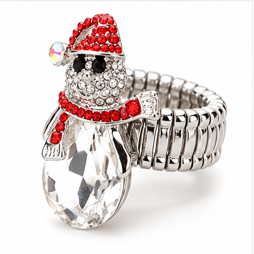 Snowman Sparkle Teardrop Stretch Ring