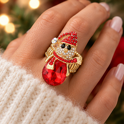 Snowman Sparkle Teardrop Stretch Ring
