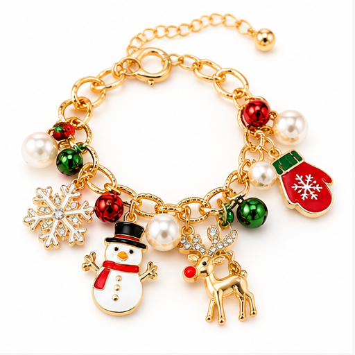 Christmas Whimsy Pearl & Holiday Charm Bracelet