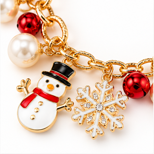 Christmas Whimsy Pearl & Holiday Charm Bracelet